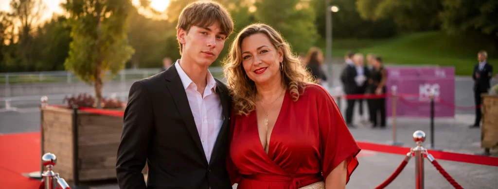 Dexter Henson posing with his mother, Welsh singer Charlotte Church, on the red carpet.