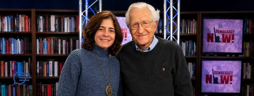 Valeria Wasserman Biography, Career & Life Story —Noam Chomsky’s Wife and Celebrated Translator Valeria Wasserman and her husband Noam Chomsky smiling together in the Democracy Now studio